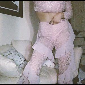 MISSGUIDED pink lace ruffle pants